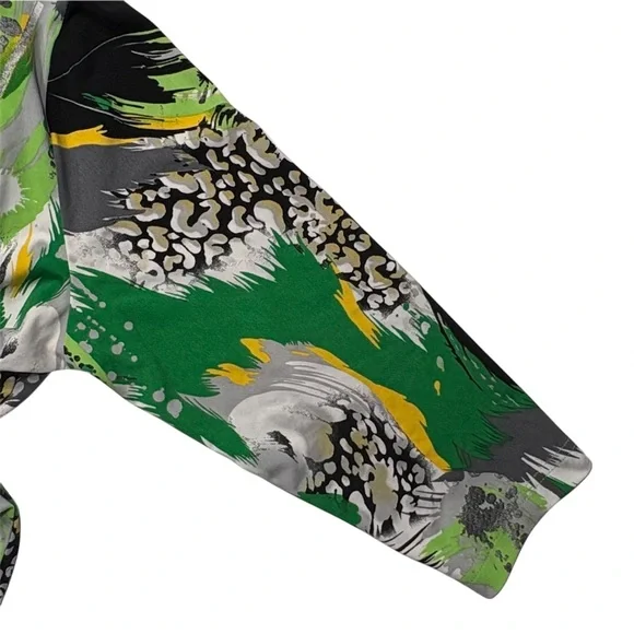 Womens Size Large Green, Yellow, Black, White Swirl Pattern Stretchy Top N Touch - Picture 5 of 14